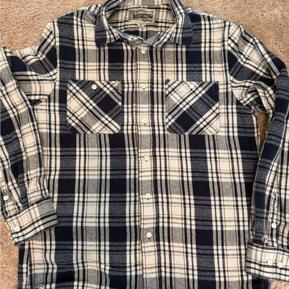 Schott Bros Flannel Shirt 100% Cotton Men Workwear Medium Cowboy Western Country